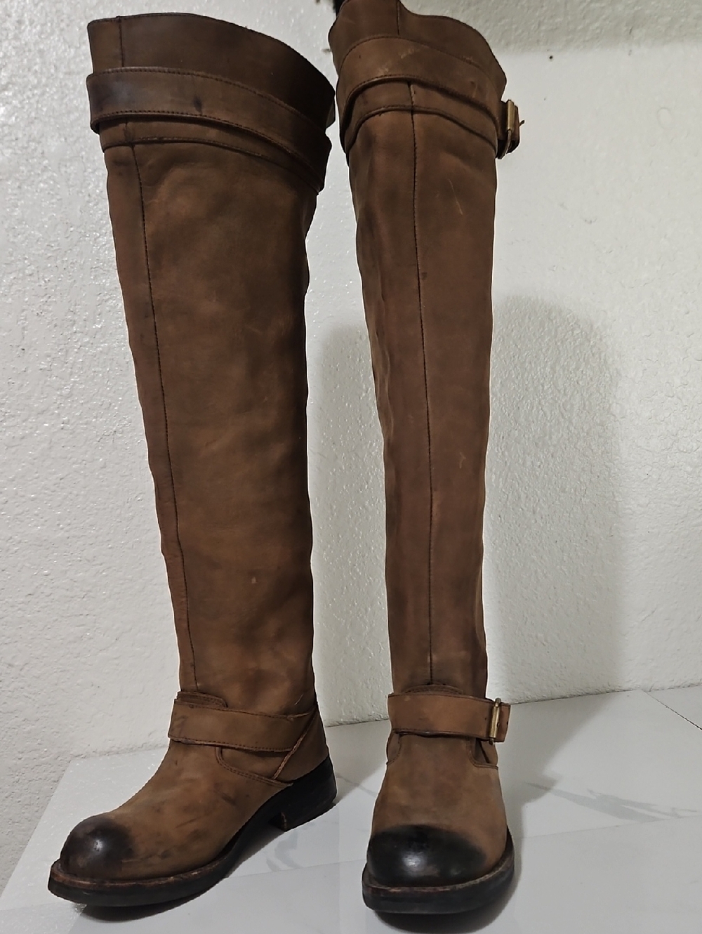Jeffrey Campbell leather flat engineer Over The Knee boots